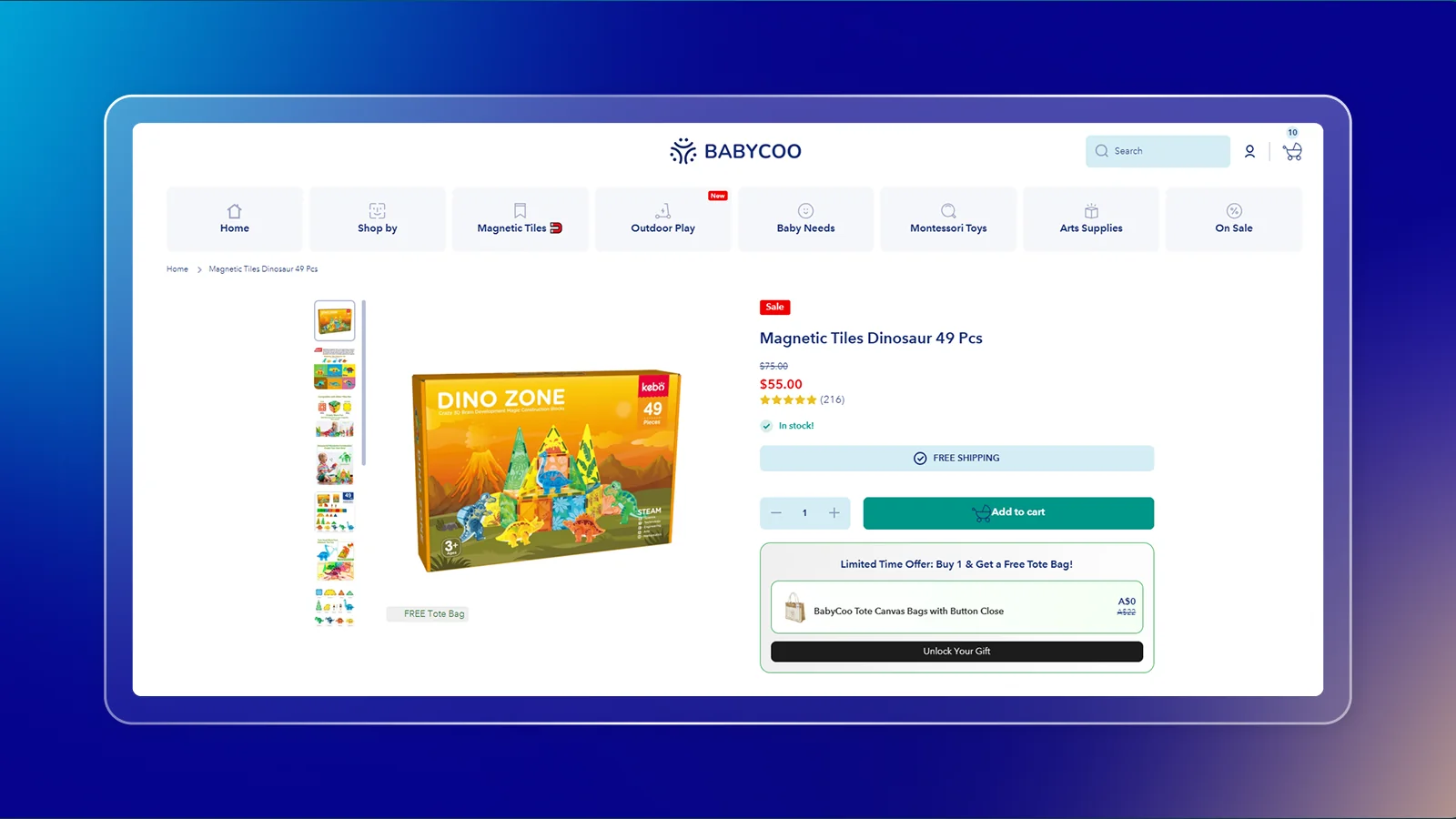 BabyCoo premium product badges and congrats bar for free gift promotions