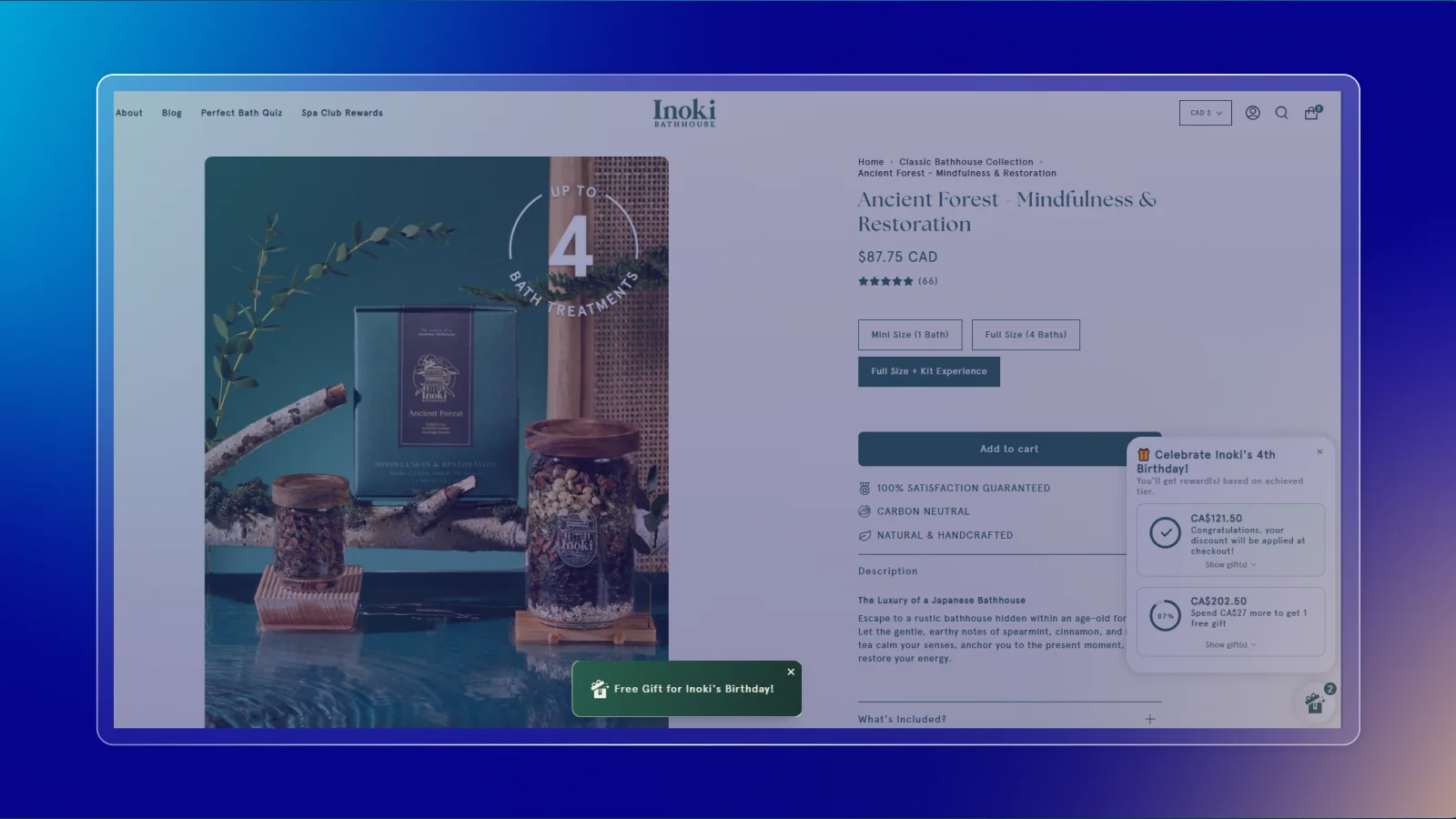 Inoki mystery gift and Candle Tea Gift Set selection interface