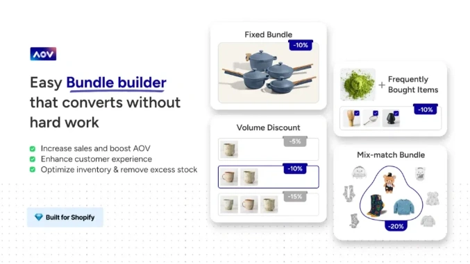 Shopify upsell product bundles with fixed, volume, and mix-match discounts in the AOV app.