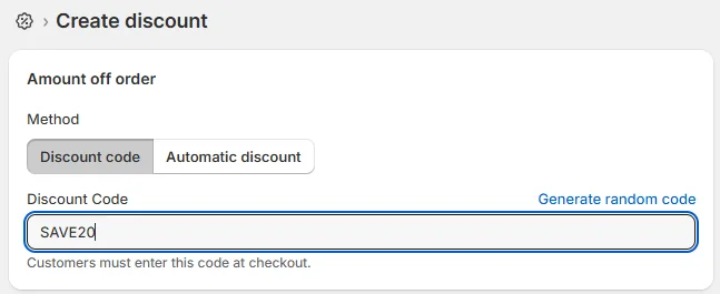 Set up your Discount code