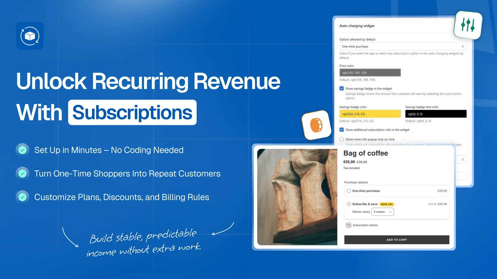 Seal Subscriptions app settings for tiered subscription discounts with recurring billing customization on Shopify.