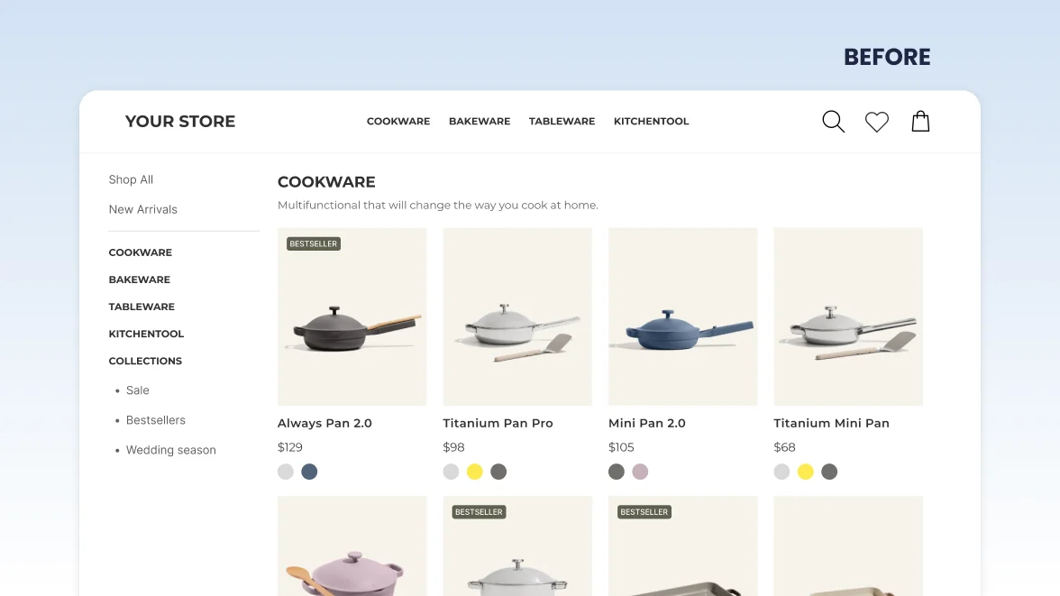 Before: Standard single product page without bundle offer