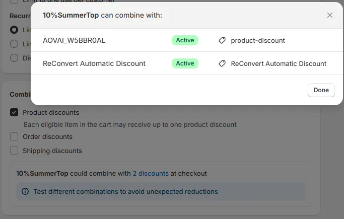Configure the Discount combinations