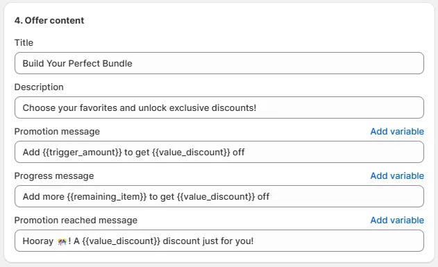 Configure the offer message