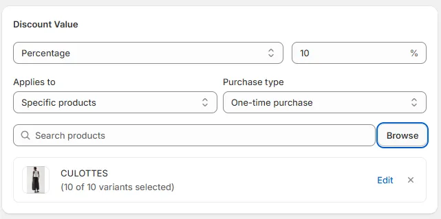 Configure your Discount value with Shopify’s built-in tool