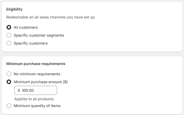 Customize Purchase requirements