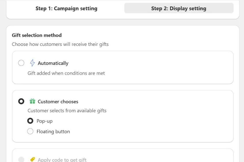 Display settings for Buy X get Y on Shopify