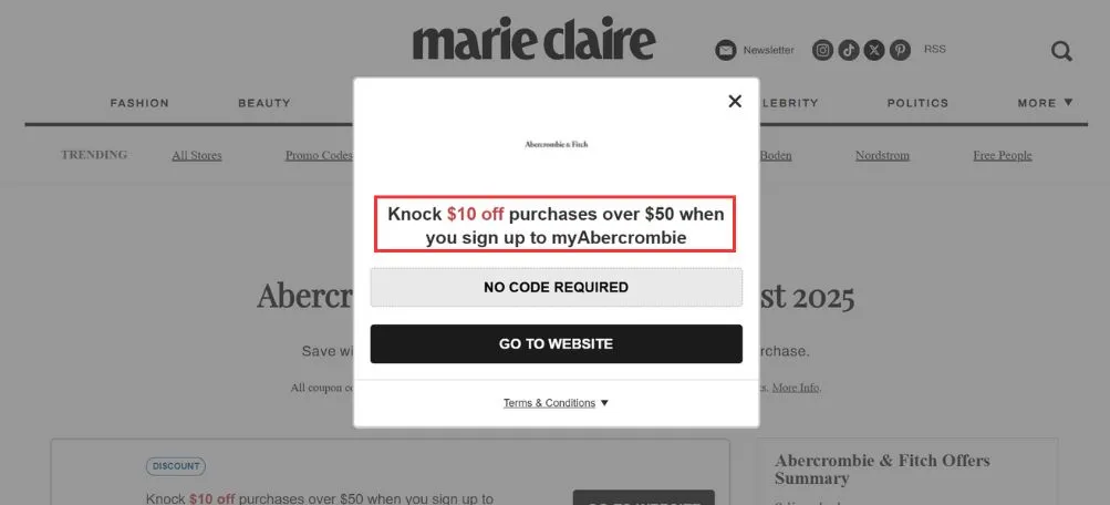 Fixed amount off on Abercrombie Shopify store