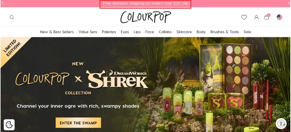 Free shipping on ColourPop Shopify store