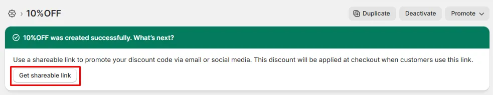 Get a discount code link with Shopify’s built-in tool