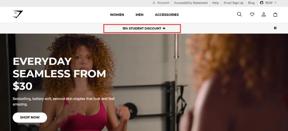 Percentage discounts reduce the order or product price by a set percentage - Gymshark Shopify store