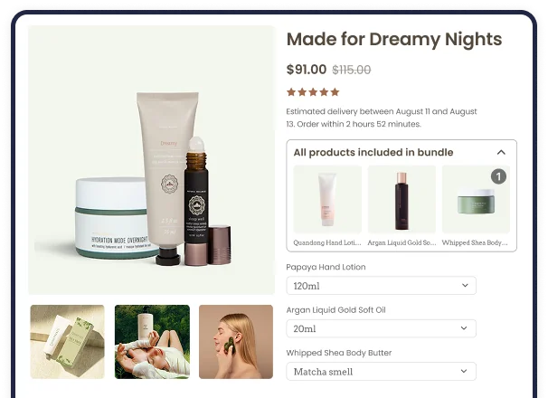 Product fixed bundle on a product page