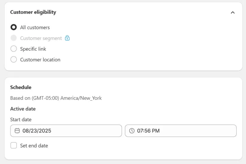 Set Maximum discount uses, Customer eligibility for Buy X get Y on Shopify