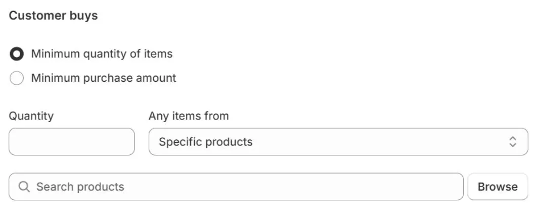 Select the products that qualify for the Buy X condition for Buy X get Y on Shopify