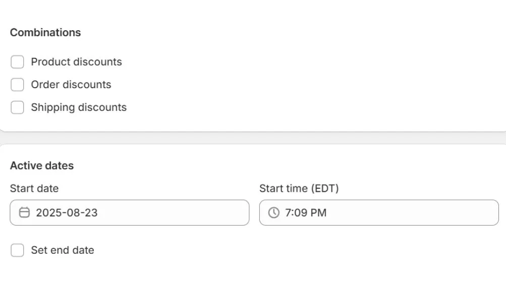 Set the Active dates for order discounts on Shopify
