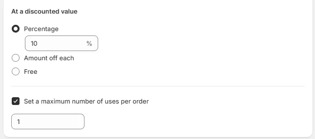 Set up a discount value of a percentage