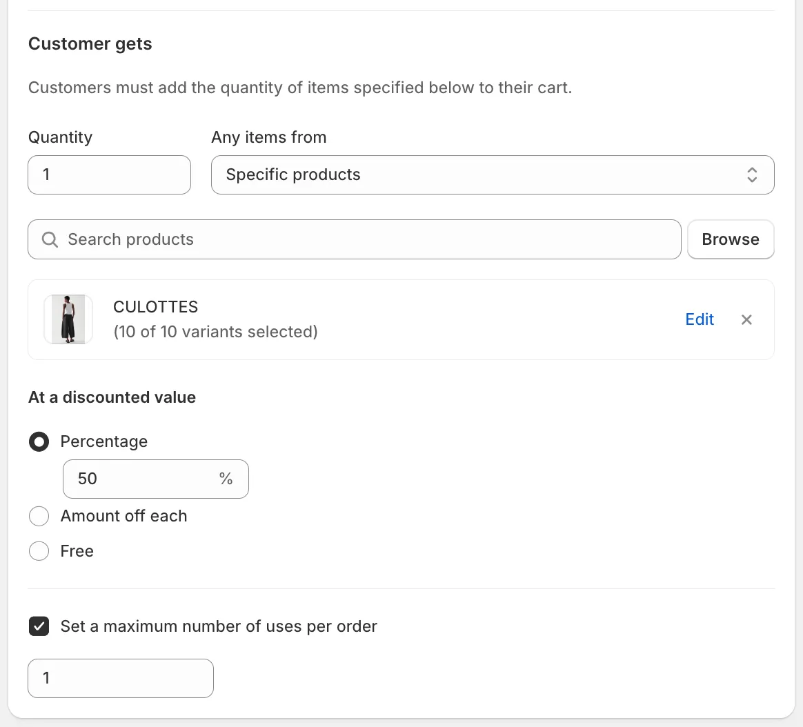 Set up the discount value on Shopify's Built-in Tools