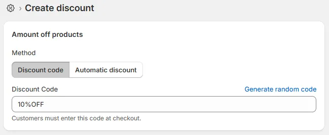 Set up your Discount code with Shopify’s built-in tool