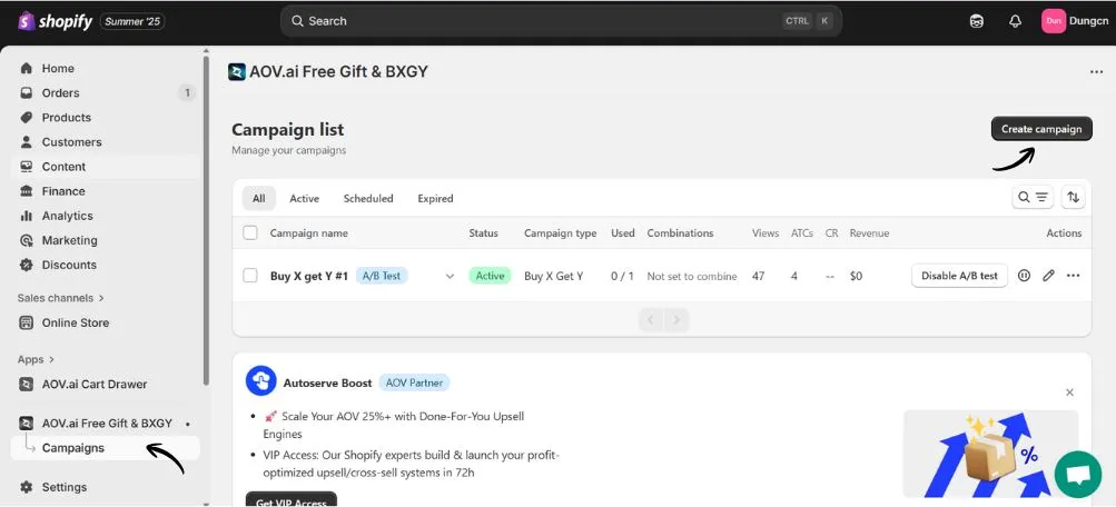 the AOV.ai Free Gift & BXGY app for Buy X get Y on Shopify