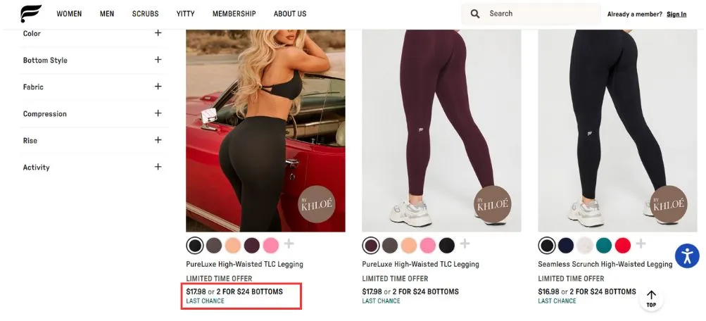 Tiered automatic discounts on Fabletics Shopify store