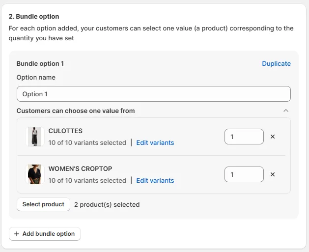 Under Bundle option settings 