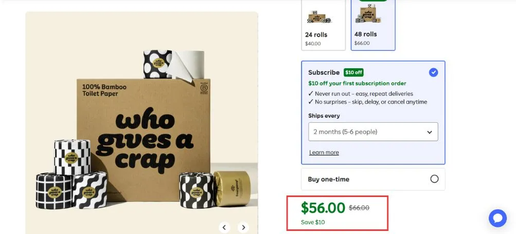 Who Gives A Crap Shopify store uses Volume or quantity break discounts