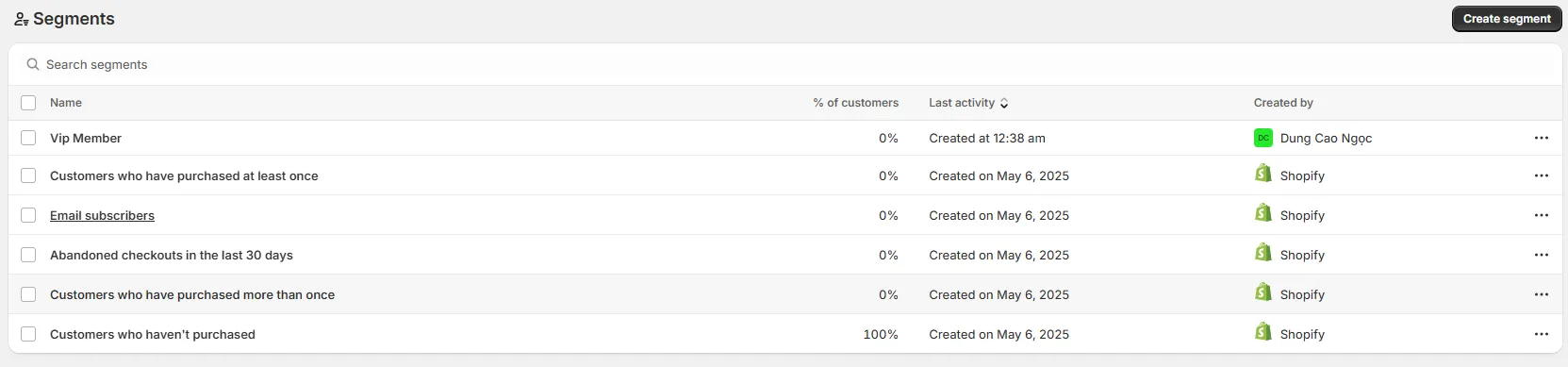 Your customer tag on Shopify's native tool