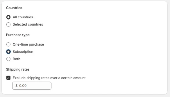 Select the purchase type for automatic free shipping discount on Shopify