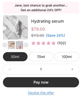 Post purchase upsell offer popup