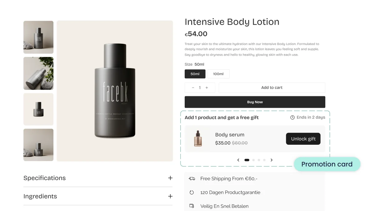 Beauty product pop-up offer