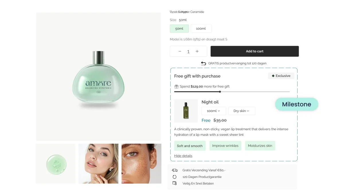 Beauty product upsell showcase